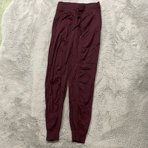 Dance studio joggers from Lululemon in burgundy